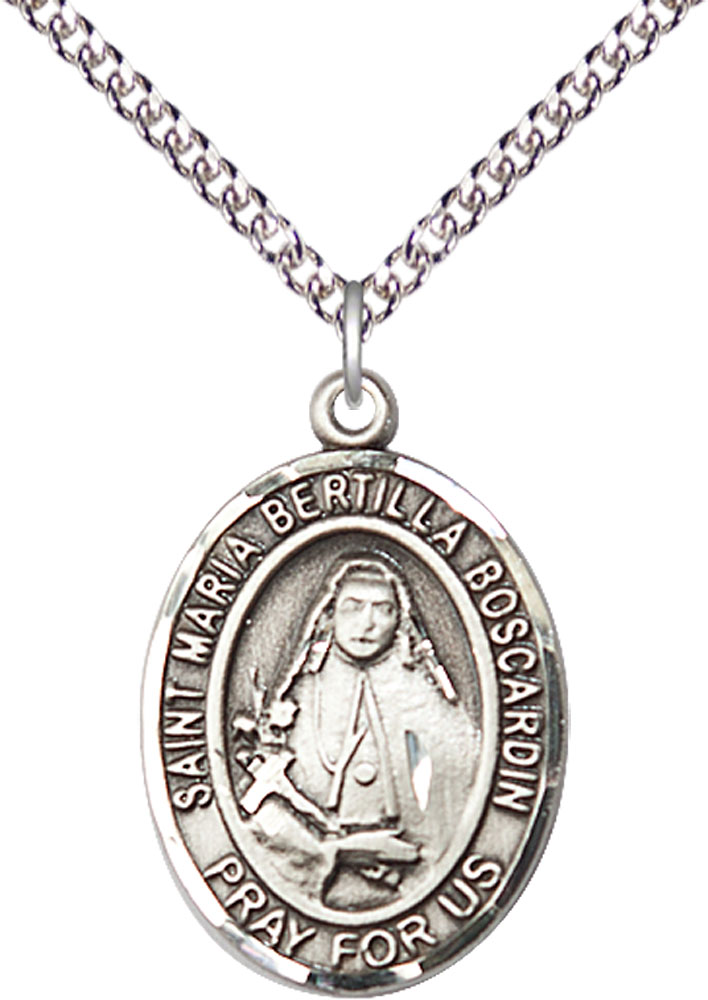 Sterling Silver Saint Maria Bertilla Boscardin Pendant on a 24 inch Sterling Silver Heavy Curb chain