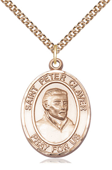 14kt Gold Filled Saint Peter Claver Pendant on a 24 inch Gold Filled Heavy Curb chain