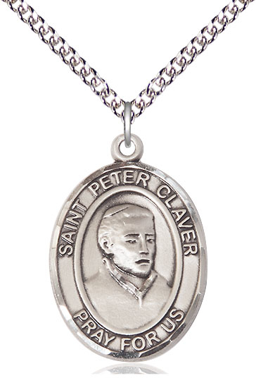Sterling Silver Saint Peter Claver Pendant on a 24 inch Sterling Silver Heavy Curb chain