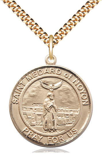14kt Gold Filled Saint Medard of Noyon Pendant on a 24 inch Gold Plate Heavy Curb chain