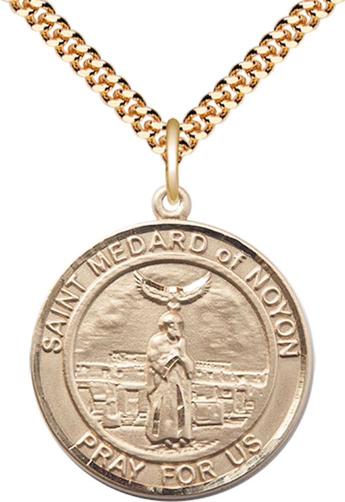 14kt Gold Filled Saint Medard of Noyon Pendant on a 24 inch Gold Plate Heavy Curb chain