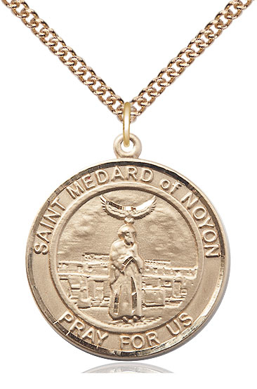 14kt Gold Filled Saint Medard of Noyon Pendant on a 24 inch Gold Filled Heavy Curb chain