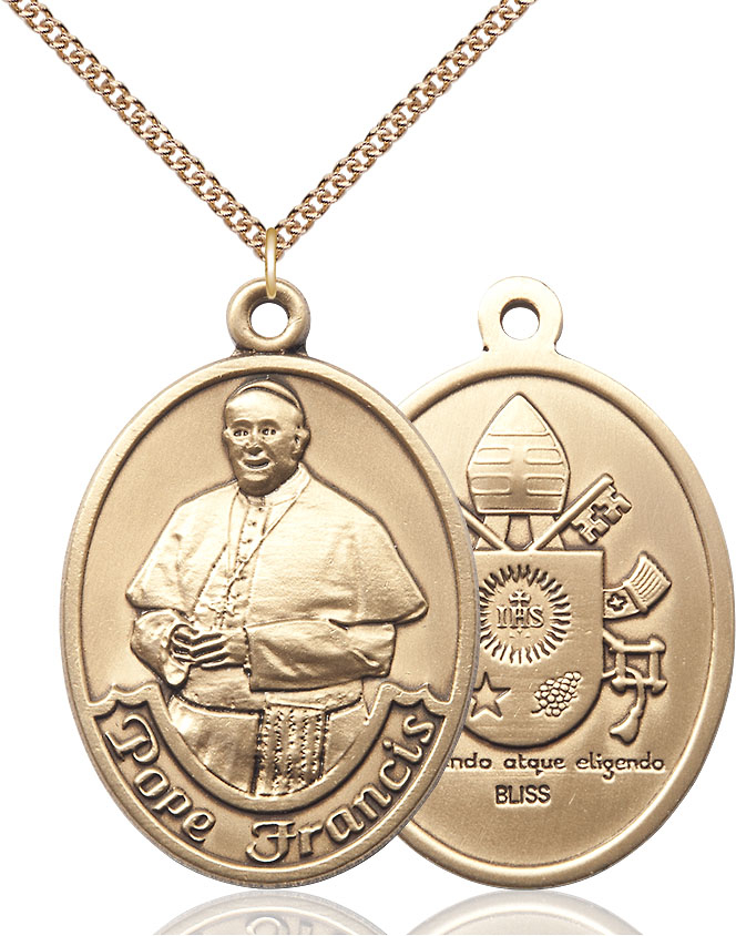 14kt Gold Filled Pope Francis Pendant on a 24 inch Gold Filled Heavy Curb chain