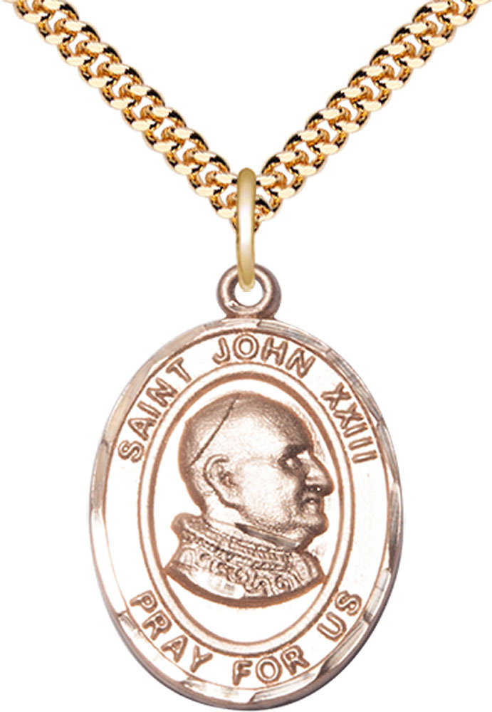 14kt Gold Filled Saint John XXIII Pendant on a 24 inch Gold Plate Heavy Curb chain