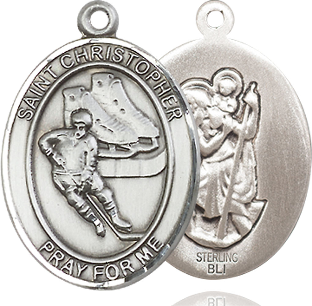 Sterling Silver Saint Christopher Hockey Medal