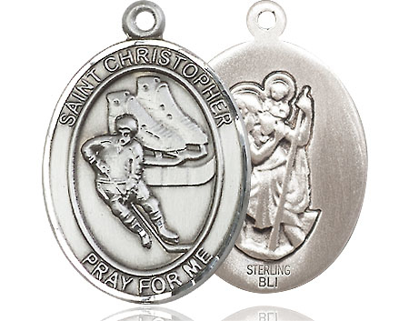 Sterling Silver Saint Christopher Hockey Medal