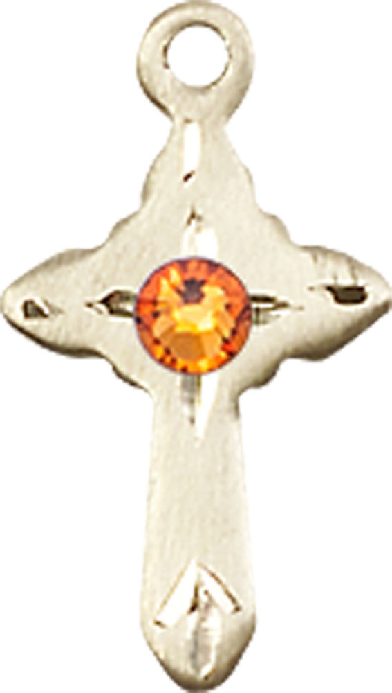14kt Gold Filled Cross Medal with a 3mm Topaz Swarovski stone