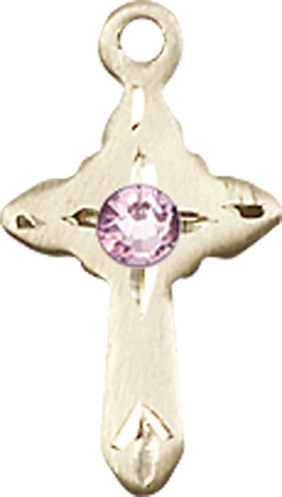 14kt Gold Filled Cross Medal with a 3mm Light Amethyst Swarovski stone