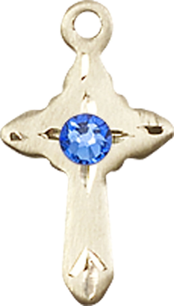 14kt Gold Filled Cross Medal with a 3mm Sapphire Swarovski stone
