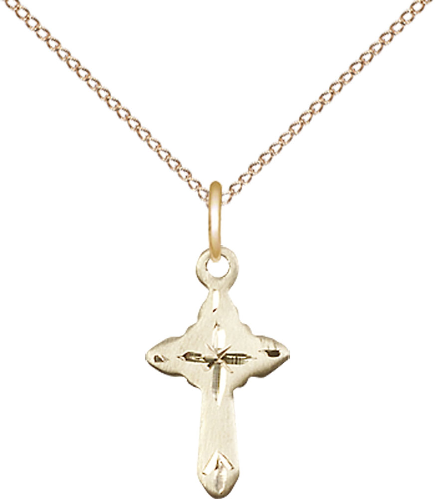 14kt Gold Filled Cross Pendant on a 18 inch Gold Filled Light Curb chain