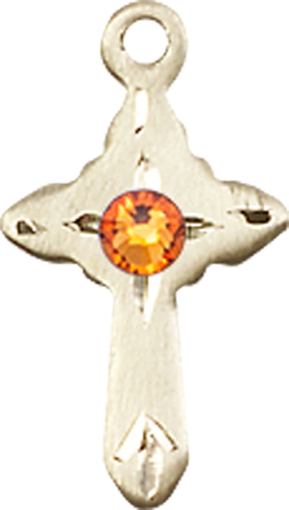 14kt Gold Cross Medal with a 3mm Topaz Swarovski stone