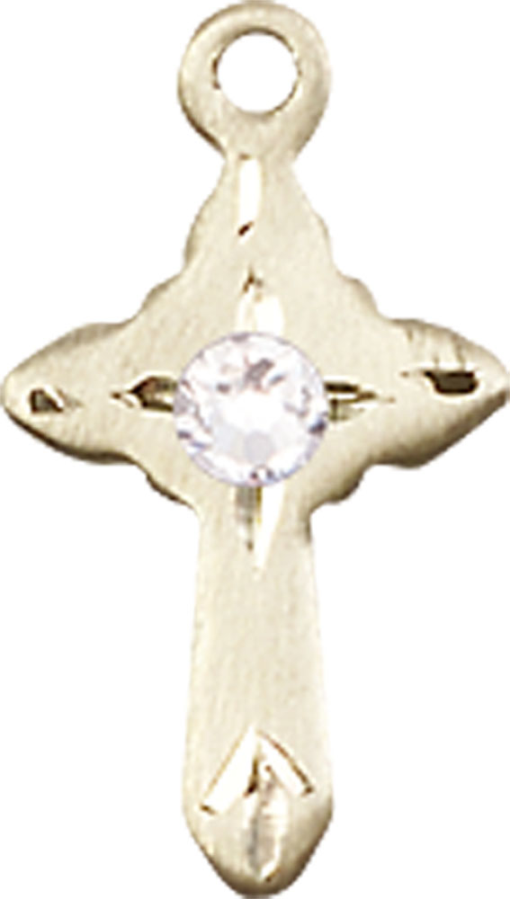 14kt Gold Cross Medal with a 3mm Crystal Swarovski stone