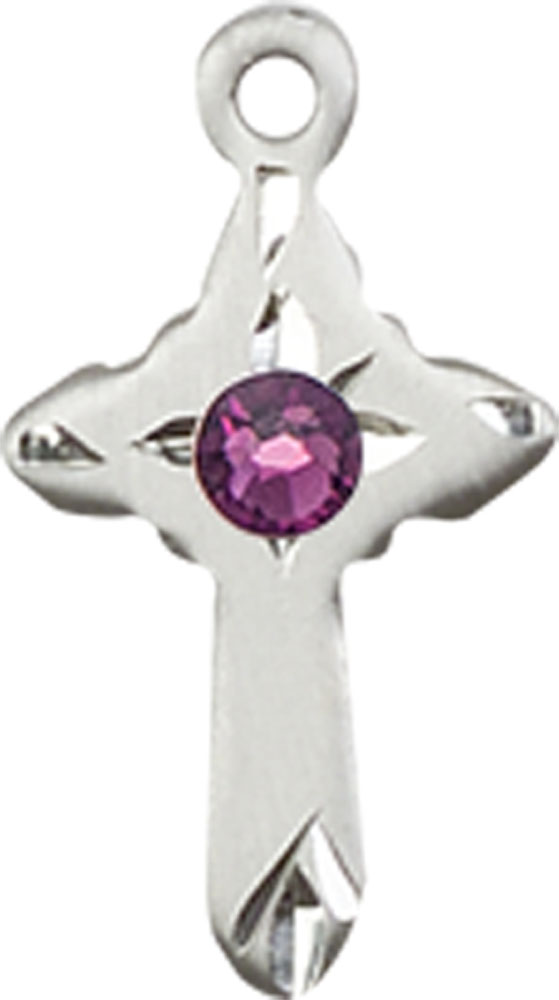 Sterling Silver Cross Medal with a 3mm Amethyst Swarovski stone