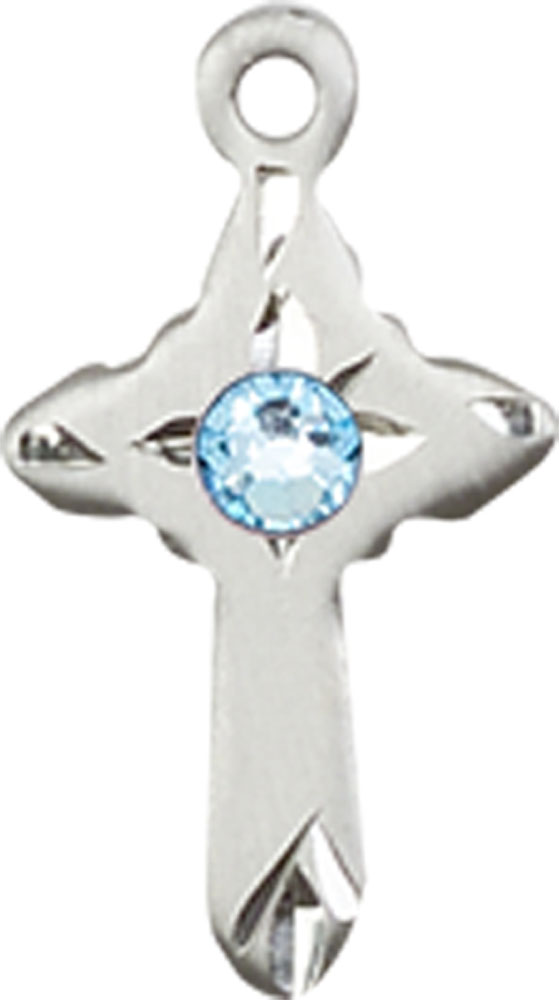 Sterling Silver Cross Medal with a 3mm Aqua Swarovski stone