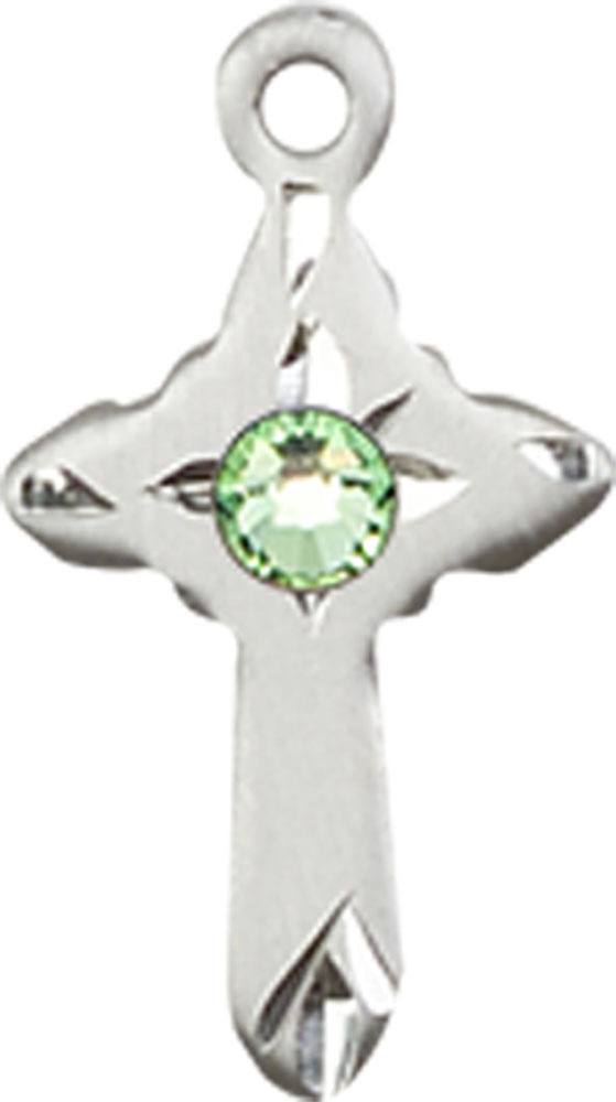 Sterling Silver Cross Medal with a 3mm Peridot Swarovski stone