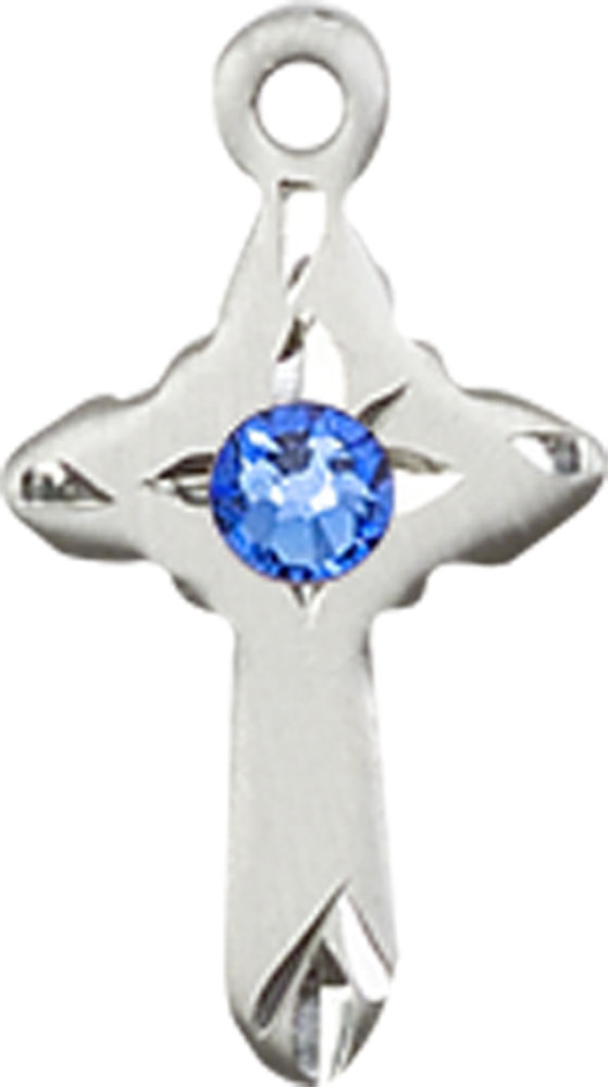 Sterling Silver Cross Medal with a 3mm Sapphire Swarovski stone