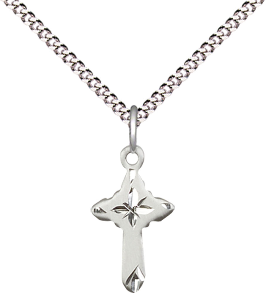 Sterling Silver Cross Pendant on a 18 inch Light Rhodium Light Curb chain