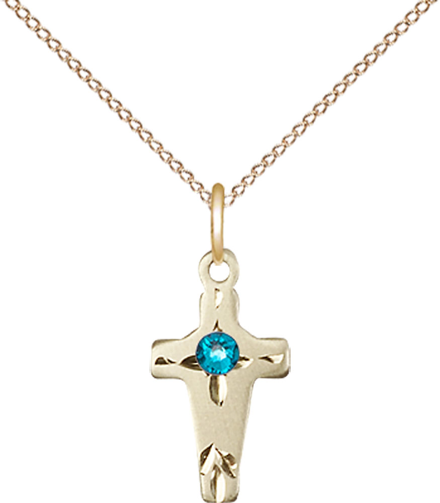 14kt Gold Filled Cross Pendant with a 3mm Zircon Swarovski stone on a 18 inch Gold Filled Light Curb chain