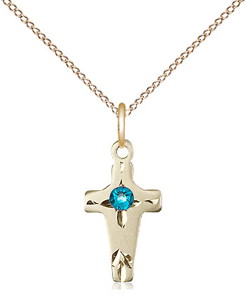 14kt Gold Filled Cross Pendant with a 3mm Zircon Swarovski stone on a 18 inch Gold Filled Light Curb chain