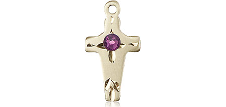 14kt Gold Filled Cross Medal with a 3mm Amethyst Swarovski stone