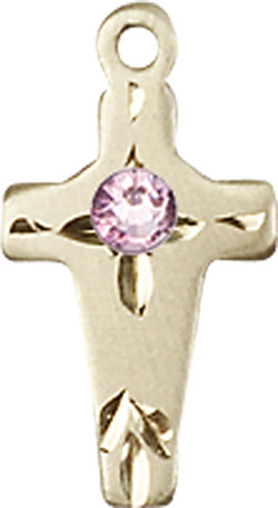14kt Gold Filled Cross Medal with a 3mm Light Amethyst Swarovski stone