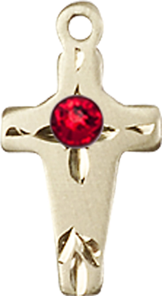 14kt Gold Filled Cross Medal with a 3mm Ruby Swarovski stone
