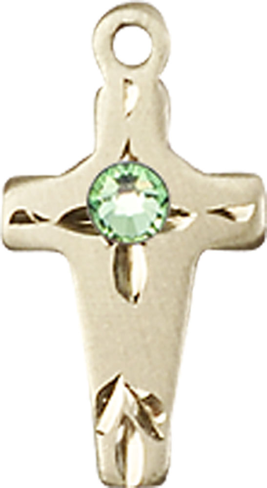 14kt Gold Filled Cross Medal with a 3mm Peridot Swarovski stone