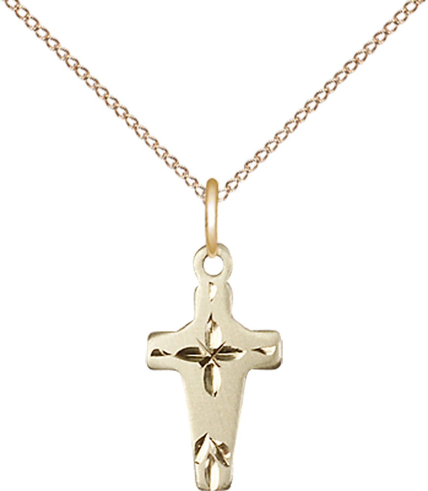 14kt Gold Filled Cross Pendant on a 18 inch Gold Filled Light Curb chain