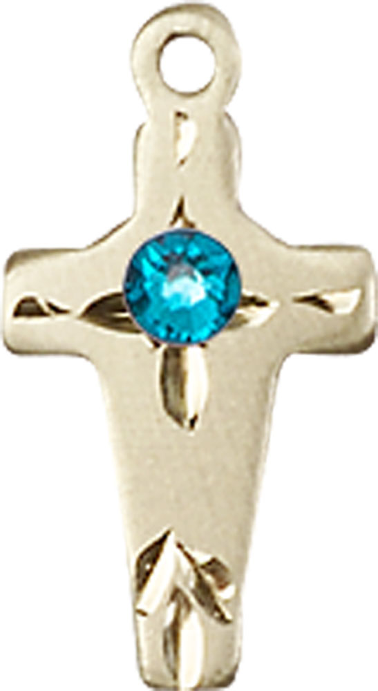 14kt Gold Cross Medal with a 3mm Zircon Swarovski stone