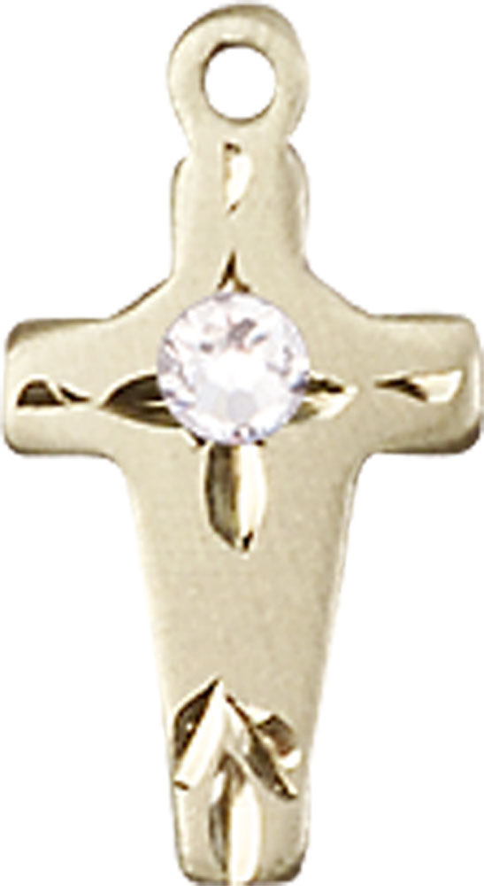 14kt Gold Cross Medal with a 3mm Crystal Swarovski stone