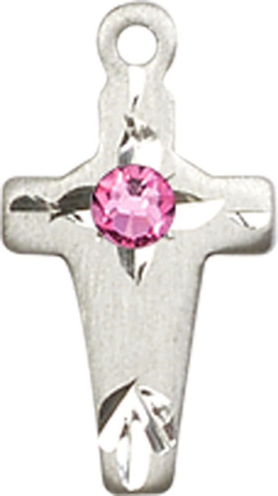 Sterling Silver Cross Medal with a 3mm Rose Swarovski stone