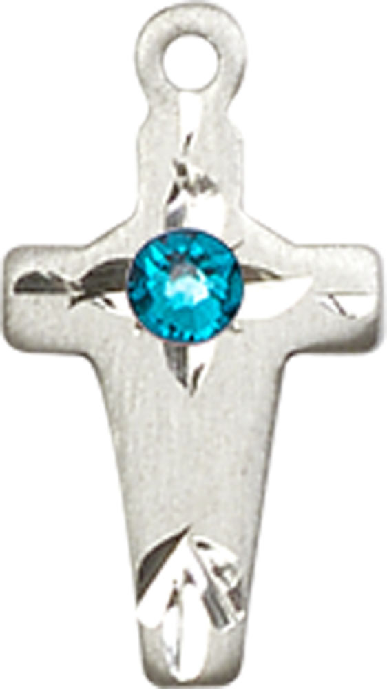 Sterling Silver Cross Medal with a 3mm Zircon Swarovski stone