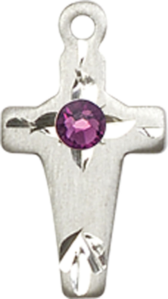 Sterling Silver Cross Medal with a 3mm Amethyst Swarovski stone