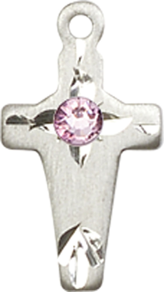 Sterling Silver Cross Medal with a 3mm Light Amethyst Swarovski stone