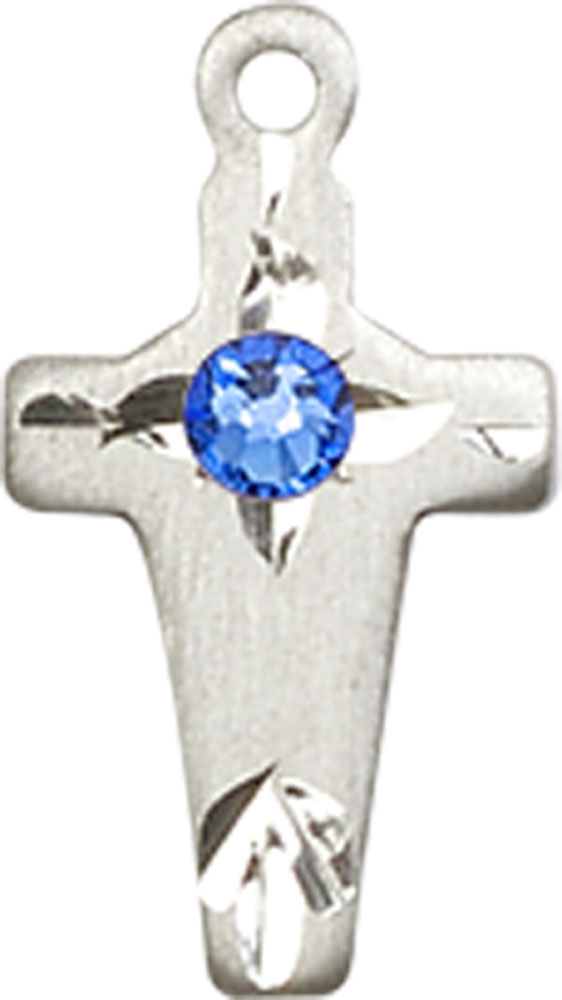 Sterling Silver Cross Medal with a 3mm Sapphire Swarovski stone