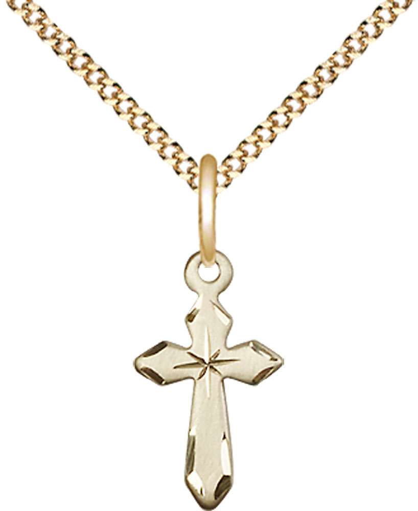 14kt Gold Filled Cross Pendant on a 18 inch Gold Plate Light Curb chain