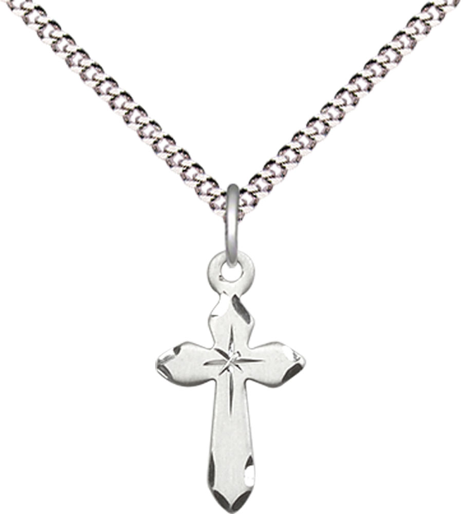 Sterling Silver Cross Pendant on a 18 inch Light Rhodium Light Curb chain