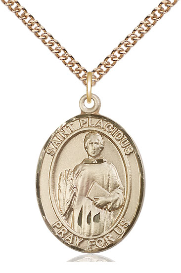 14kt Gold Filled Saint Placidus Pendant on a 24 inch Gold Filled Heavy Curb chain