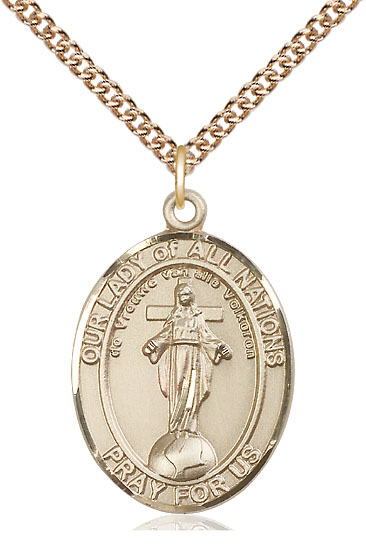 14kt Gold Filled Our Lady of All Nations Pendant on a 24 inch Gold Filled Heavy Curb chain