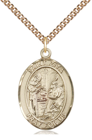 14kt Gold Filled Saint Zita Pendant on a 24 inch Gold Filled Heavy Curb chain