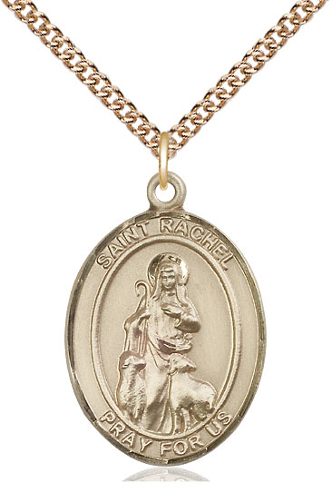14kt Gold Filled Saint Rachel Pendant on a 24 inch Gold Filled Heavy Curb chain