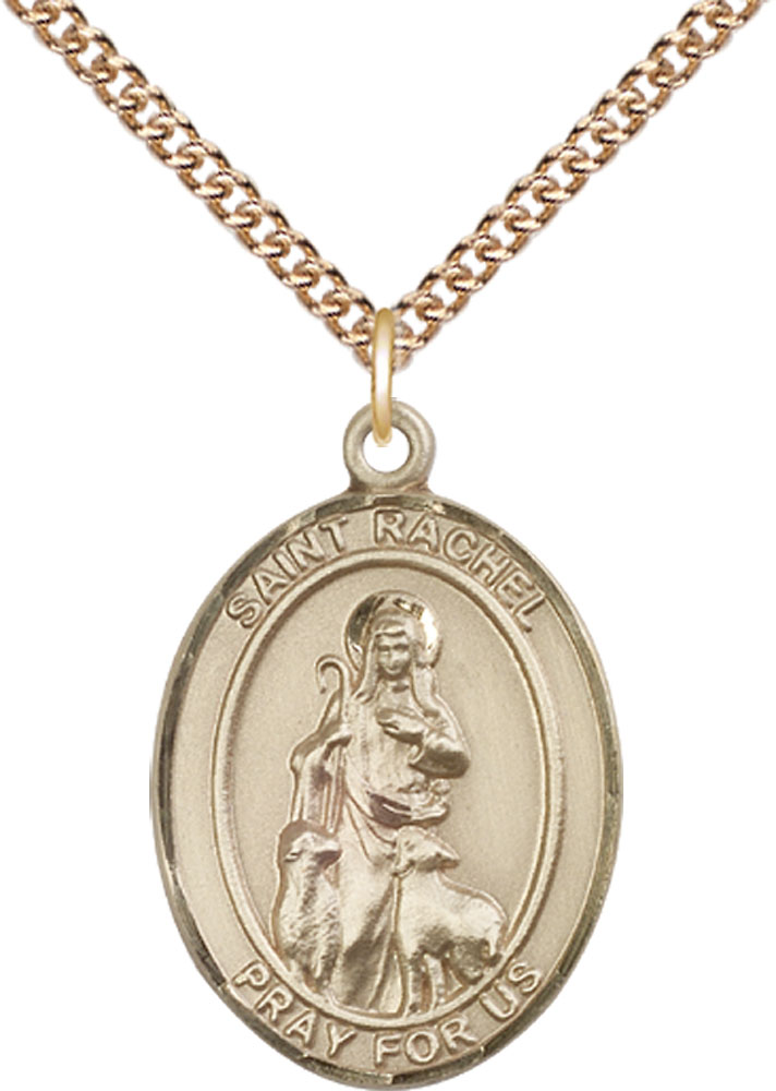 14kt Gold Filled Saint Rachel Pendant on a 24 inch Gold Filled Heavy Curb chain