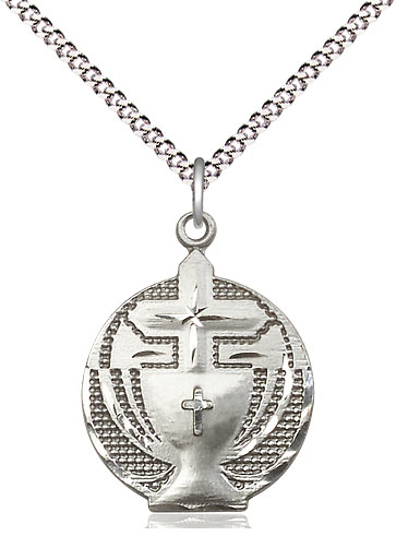 Sterling Silver Communion Pendant on a 18 inch Light Rhodium Light Curb chain
