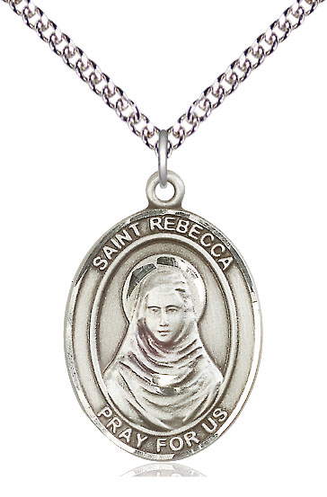 Sterling Silver Saint Rebecca Pendant on a 24 inch Sterling Silver Heavy Curb chain
