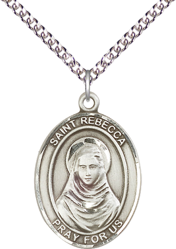 Sterling Silver Saint Rebecca Pendant on a 24 inch Sterling Silver Heavy Curb chain