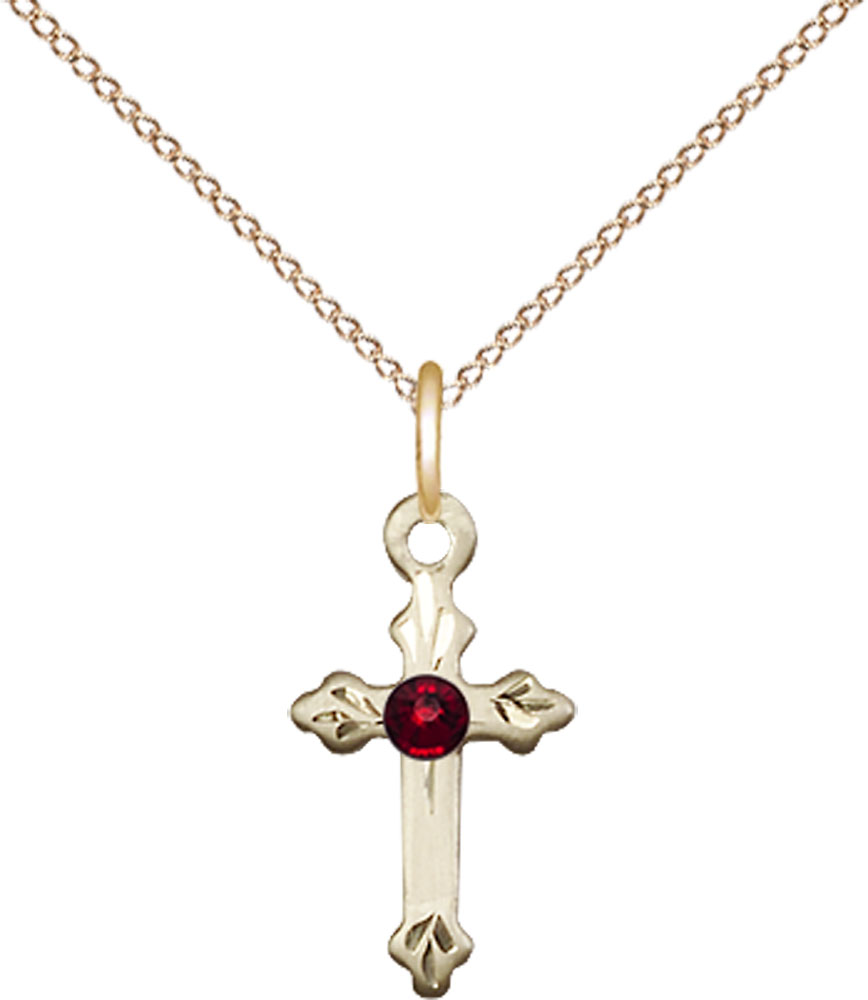 14kt Gold Filled Cross Pendant with a 3mm Topaz Swarovski stone on a 18 inch Gold Filled Light Curb chain