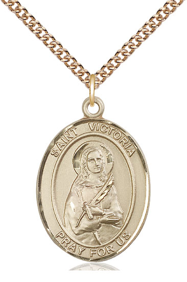 14kt Gold Filled Saint Victoria Pendant on a 24 inch Gold Filled Heavy Curb chain