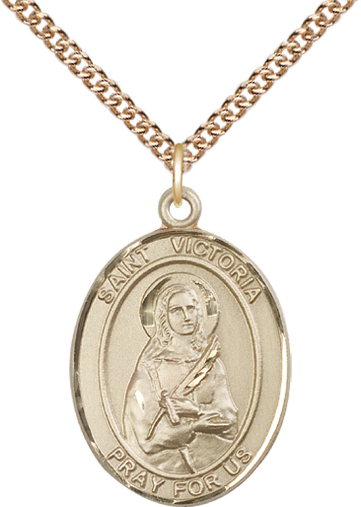 14kt Gold Filled Saint Victoria Pendant on a 24 inch Gold Filled Heavy Curb chain