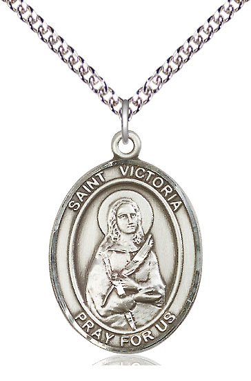 Sterling Silver Saint Victoria Pendant on a 24 inch Sterling Silver Heavy Curb chain
