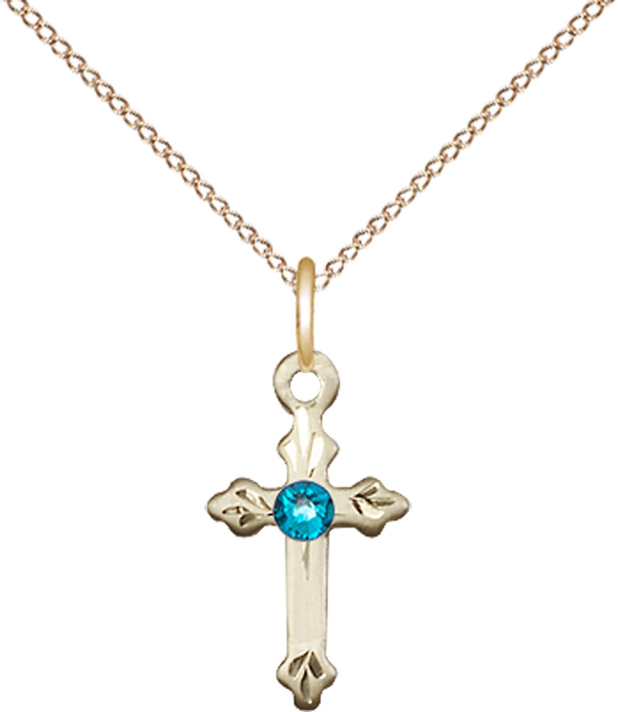 14kt Gold Filled Cross Pendant with a 3mm Zircon Swarovski stone on a 18 inch Gold Filled Light Curb chain